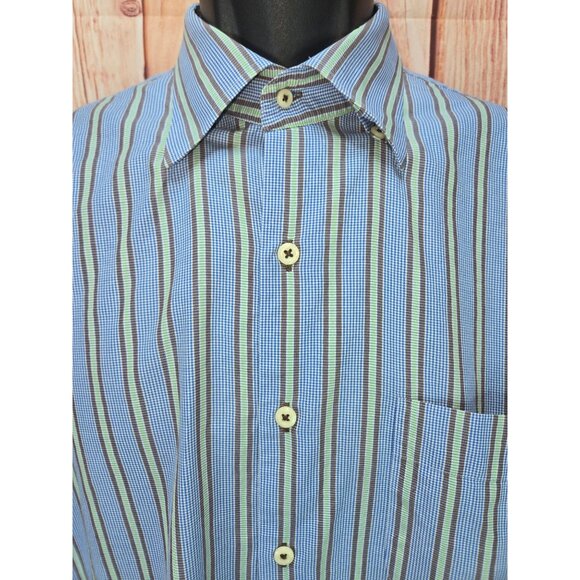 Peter Millar Mens Blue-Green Striped Dress Shirt Large - Picture 3 of 6